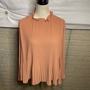 Lassiter Pleated Fabric Ruffled‎ Collar Flowy Long Sleeve Blouse Size Medium